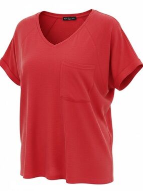 Kim & Cami Coral V-Neck Pocket Tee XL Casual Everyday Top
